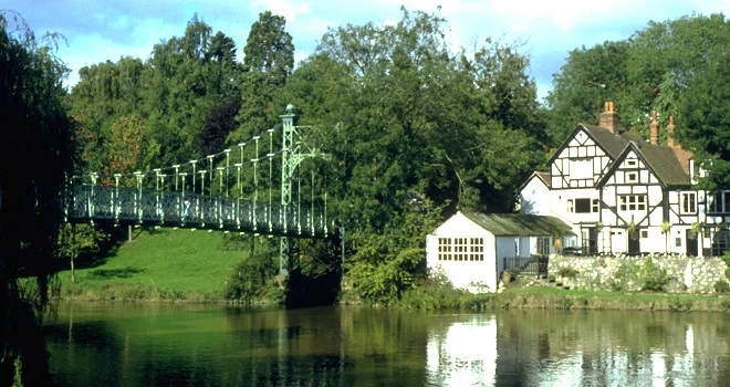 Image: Porthill Suspension Bridge, Shrewsbury, which was repaired and refurbished in 2012