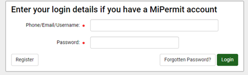 Enter your login details if you have a MiPermit account