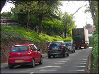 Lorry causing tailback in Ruyton XI Towns