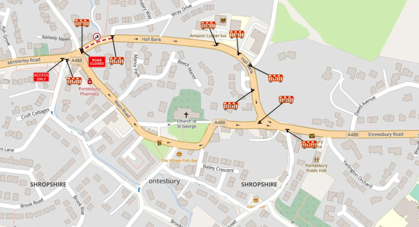 Pontesbury Road Closure Map