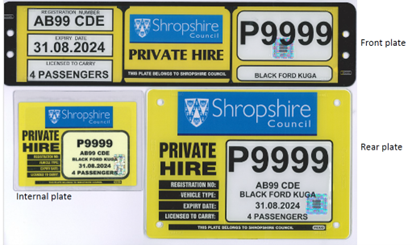 Image of front, rear and internal plates for licensed private hire vehicles