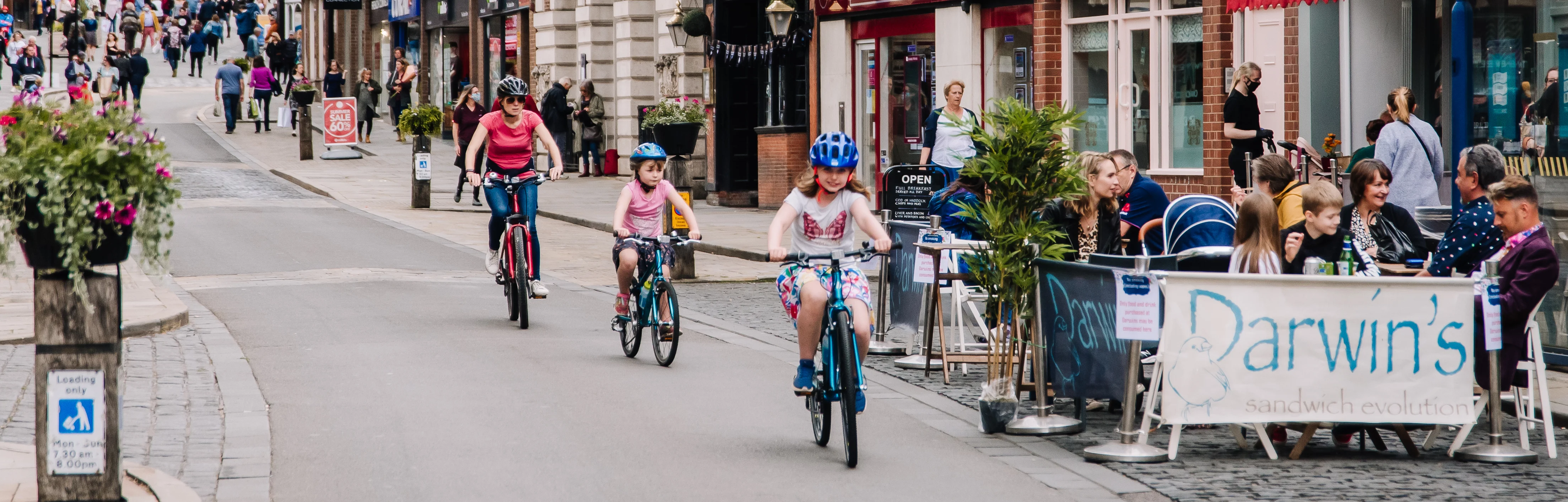 Shoplatch In Shrewsbury With Family Of Cyclists