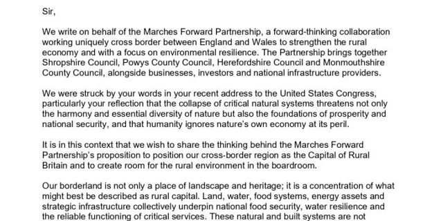 Shropshire and Powys leaders write to the King to champion vision for cross-border rural economy